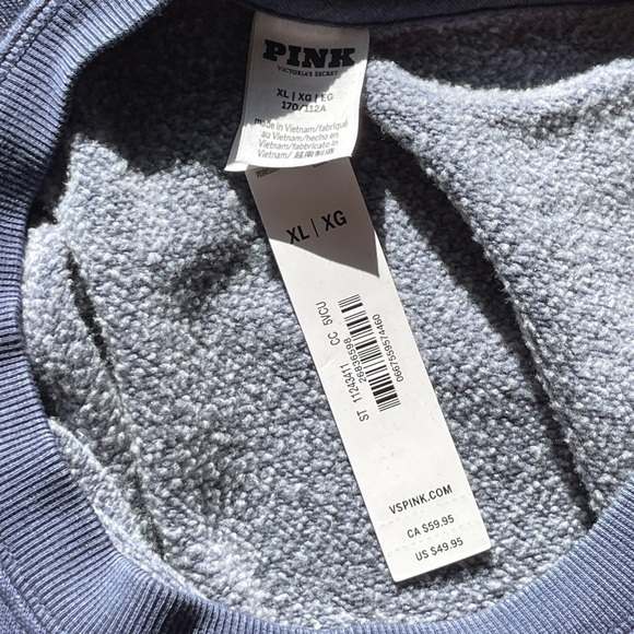 PINK Victoria Secret Cropped Ivy Fleece Yoke Seam Sweatshirt In Blue XL - Picture 6 of 8
